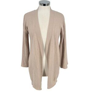 T Tahari Open Front Cardigan Sweater With Wide Sleeves Beige Size Small